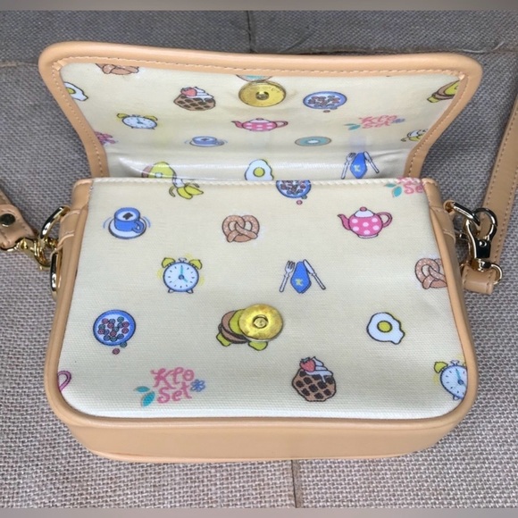 Small Pale Yellow Playful Print Crossbody Purse Pocketbook Whimsical Fun Twee - Picture 6 of 10
